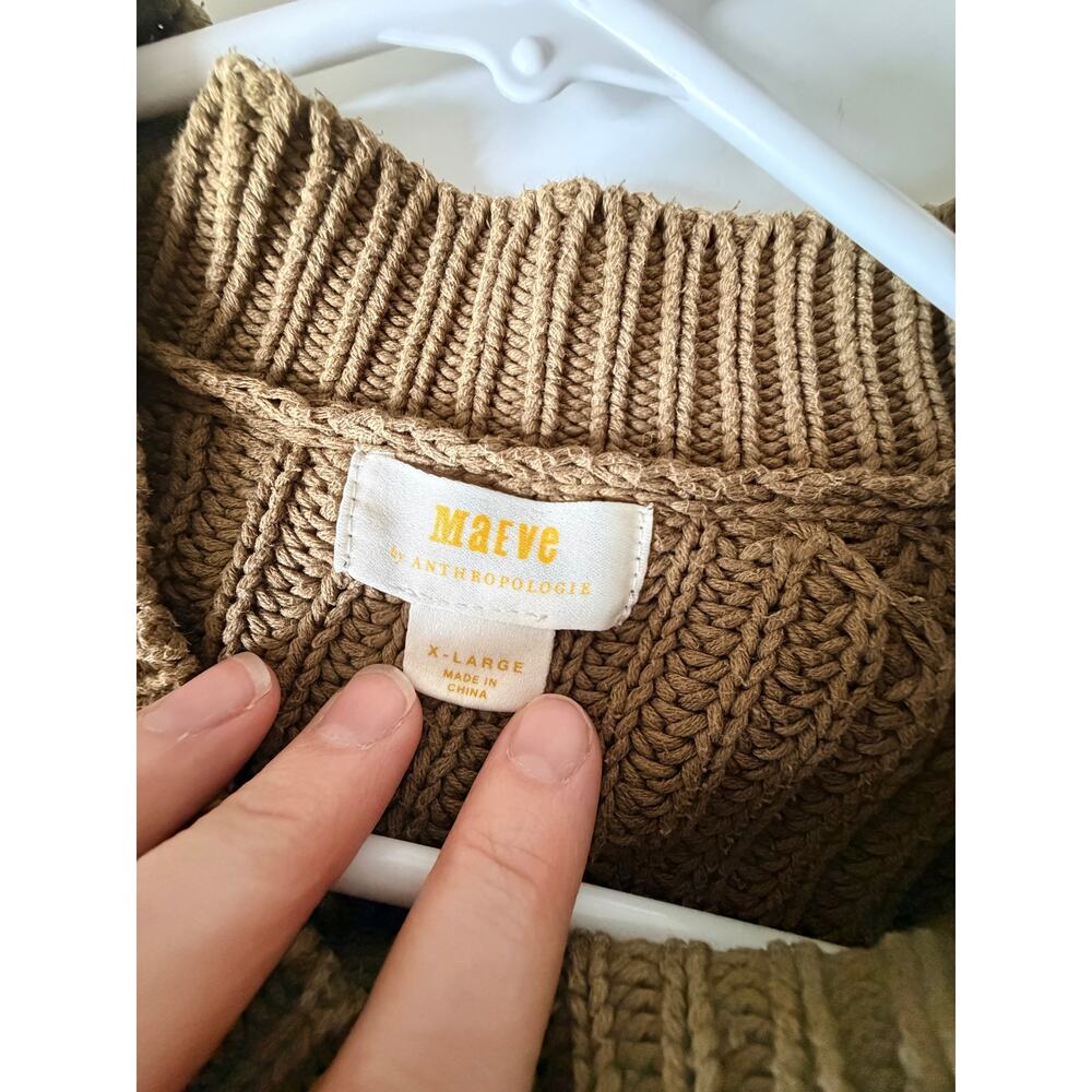 Maeve Anthropologie Olive Green Chunky Knit Cotton Sweater XL - Picture 9 of 9